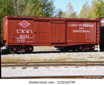 NORTH FREEDOM, WISCONSIN/USA - October 11, 2015: Lake Superior And Ishpeming (LS&I) Freight Train Box Car At The Mid-Continent Railway Museum