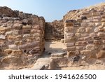 North Gate Entrance and stairs that lead to the citadel at Ancient Indus Valley harappan Civilization ruins at Dholavira, Khadir Island, Gujarat, India 