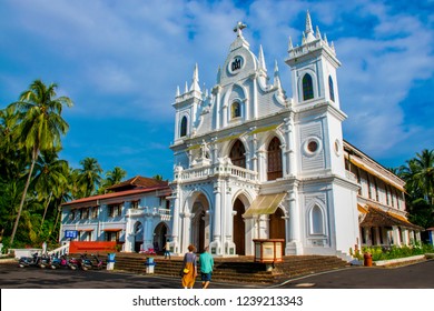 North Goa / India - Dec 2017: Old Portuguese Church In Tropical State Of India.