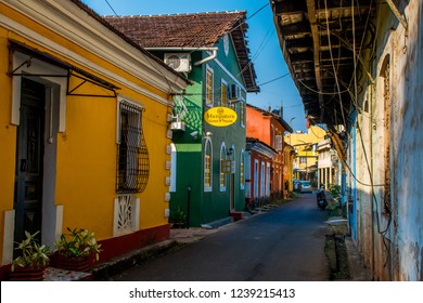 North Goa, Panaji / India - Dec 2017: The colorful streets in the downtown of capital of Goa.