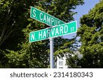 North Harvard Street and South Campus Drive signs on the Harvard University
