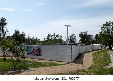 North Hollywood, CA USA - May 28, 2021:  Alexandria Park Tiny Home Village For Homeless People 