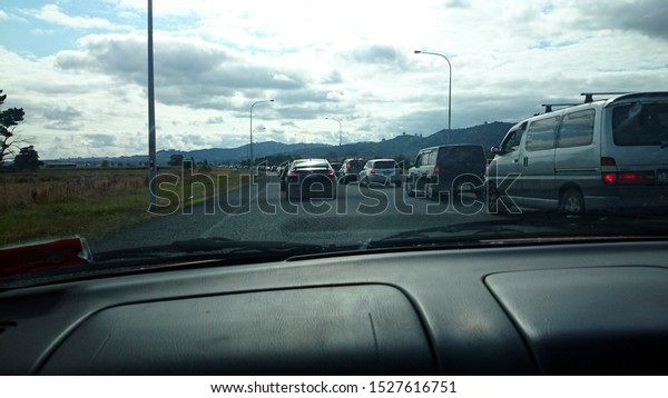 North Island, New Zealand:\
February 08, 2015: Traffic on the way back to Auckland, New\
Zealand.