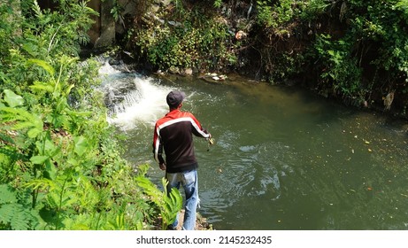 North Jakarta, Indonesia - April, 12, 2022: Fishing In Pluit Reservoir Park.