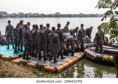 North Jakarta, Indonesia - Sept. 25, 2022: Indonesian Navy At Pluit Reservoir, North Jakarta.