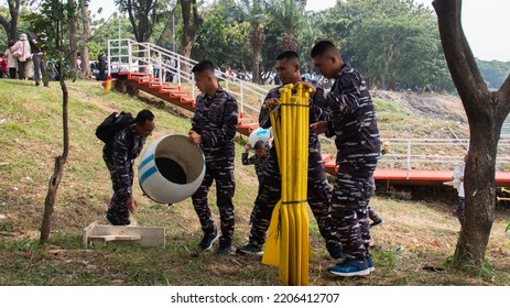 North Jakarta, Indonesia - Sept. 25, 2022: Indonesian Navy At Pluit Reservoir, North Jakarta.