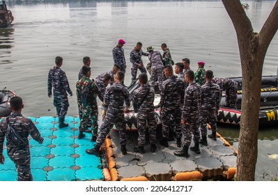 North Jakarta, Indonesia - Sept. 25, 2022: Indonesian Navy At Pluit Reservoir, North Jakarta.