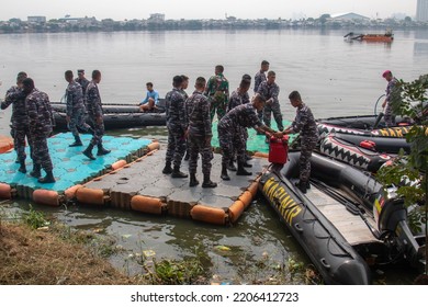 North Jakarta, Indonesia - Sept. 25, 2022: Indonesian Navy At Pluit Reservoir, North Jakarta.