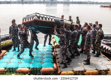 North Jakarta, Indonesia - Sept. 25, 2022: Indonesian Navy At Pluit Reservoir, North Jakarta.