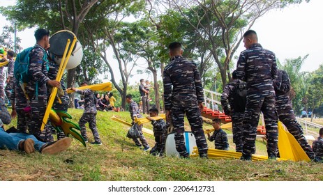 North Jakarta, Indonesia - Sept. 25, 2022: Indonesian Navy At Pluit Reservoir, North Jakarta.