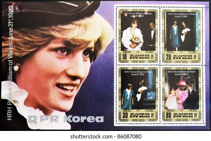 NORTH KOREA - CIRCA 1982: A Stamp Printed In DPR Korea Shows Princess Diana Of Wales After The Birth Of Prince William, Circa 1982