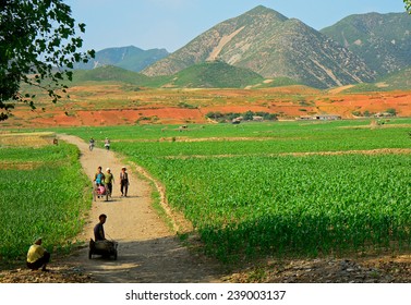 NORTH KOREA - JUNE 13: Countryside scene in the northern part of the country on June 13, 2014 in North Korea. Countryside is spectacular but very poor in North Korea.