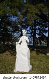 North Korea - May 3, 2019: Inside The Songdowon International Children’s Camp. Statue Of A Pioneer Girl Symbolizing A Young Geologist