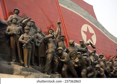 NORTH KOREA, PYONGYANG - JUNE 11: Mansudae Monument at June 11, 2014 in Pyongyang, North Korea. Mansudae with the Leaders is the most sacred monument in North Korea.