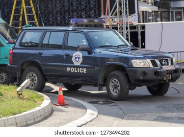 North Kosovska Mitrovica - September 9, 2018: A Vehicle Of The Kosovo Police Parked In The Center Of Town