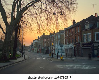 North London / UK - March 24 2020: Corona Virus Lockdown. Empty Streets Of North London. 