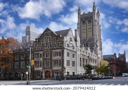 North Manhattan skyline, with the gothic building and tower of the Union Theological Seminary