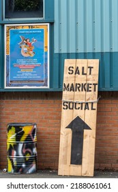 North Shields, UK: August 3rd, 2022: Entrance to the Salt Market Social - a street food special event venue in a converted warehouse.