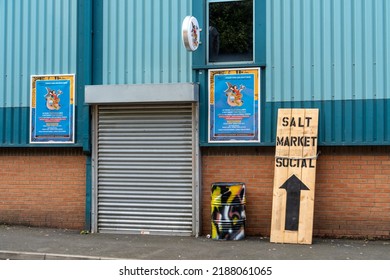 North Shields, UK: August 3rd, 2022: Entrance to the Salt Market Social - a street food special event venue in a converted warehouse.