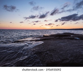 North Shore, Minnesota At Sunset During The Winter