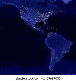 North and South America lights map at night. View from outer space. Elements of this image are furnished by NASA
