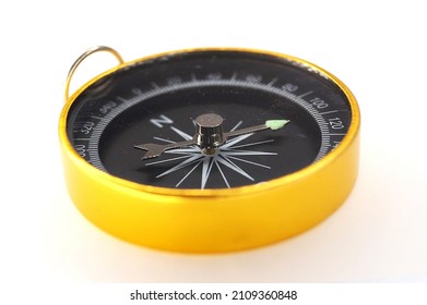 North South Heading Yellow Compass White Background Mountain   