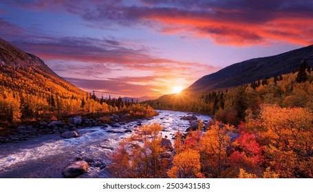 The north of Sweden, autumn colors along a mountain river  - Powered by Shutterstock