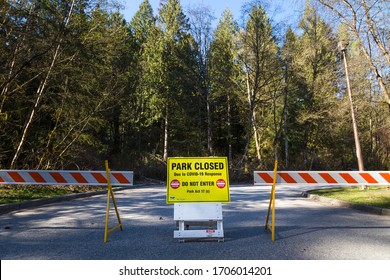 NORTH VANCOUVER, BC, CANADA - APR 11, 2020: Closed Sign Outside Local Trails Amid BC Park Closures In Response To The Covid 19 Pandemic.