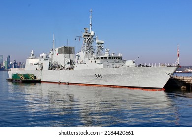 North Vancouver BC, Canada, July 30 2022. HMCS Ottawa (FFH 341)  Royal Canadian Navy Halifax-class Frigate Moored In North Vancouver.