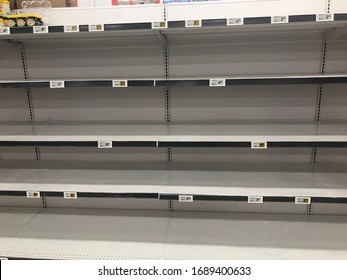 North Vancouver, BC, Canada - March 30, 2020: Empty Shelves At A Retail Store During Coronavirus Pandemic.