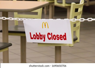 North Vancouver, Canada - April 1, 2020: Closed McDonald's Restaurant Inside Of Walmart Supermarket Due To COVID-19(Coronavirus)