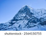 The North wall of Eiger peak in winter. Grindelwald Switzerland