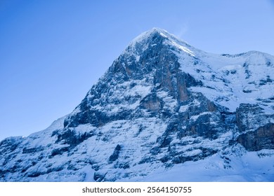 The North wall of Eiger peak in winter. Grindelwald Switzerland