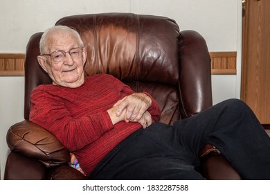 North Webster, IN USA September 26, 2020 Dad At Age 97 Relaxing In His Recliner.