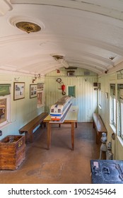 Northam, WA - Australia 11-15-2020 Inside The Passenger Carriage With A Modern Model Train On Display At The Northam Railway Station Museum.