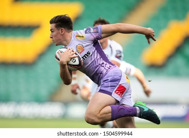 Northampton, UK. 14th September 2019. Jordan Bond Of Exeter Chiefs Runs With The Ball During The Premiership Rugby 7s At Franklin's Gardens