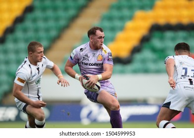 Northampton, UK. 14th September 2019. Max Bodilly Of Exeter Chiefs Runs With The Ball During The Premiership Rugby 7s At Franklin's Gardens