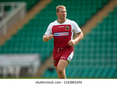 Northampton, UK. 23rd August 2018. Northampton Saints Co-Captain Dylan Hartley During A Training Session At The Northampton Saints Open Day At Franklin's Gardens. 