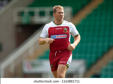 Northampton, UK. 23rd August 2018. Northampton Saints Co-Captain Dylan Hartley During A Training Session At The Northampton Saints Open Day At Franklin's Gardens.