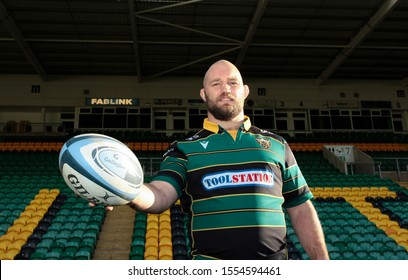 Northampton, UK. 7th November 2019. Owen Franks Poses For A Photo Following A Northampton Saints Training Session At Franklin's Gardens