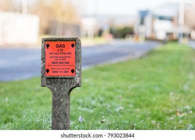 Northampton UK December 09, 2017: Undergound Gas Pipeline Warning Sign In Brackmills Industrial Estate