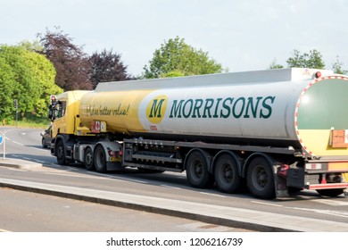 Northampton, UK - May 26, 2018: Morrisons Oil Truck On British Town City In England