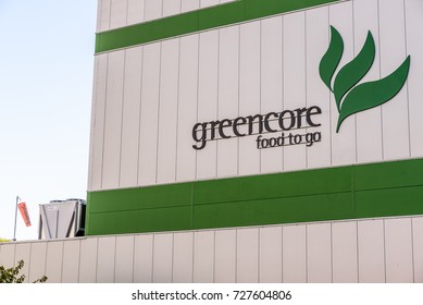 Northampton UK October 3, 2017: Greencore Food Group Logo Sign On Factory Wall Northampton.