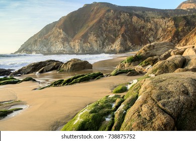 Northern California Rugged Coastline. Gray Whale Cove State Beach, Half Moon Bay, San Mateo County, California, USA.