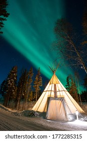 Northern Canadian Aboriginal Tents And The Northern Lights