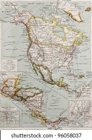 Northern And Central America Old Map, With New York City Insert Map. By Paul Vidal De Lablache, Atlas Classique, Librerie Colin, Paris, 1894 (first Edition)