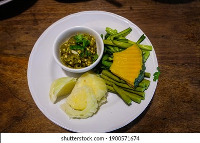 Northern dish with vegetables on the wood table