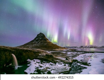 The Northern Light Aurora Borealis At Kirkjufell Iceland