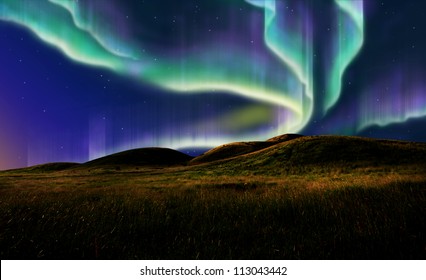 northern light on the silent field before sun rise. - Shutterstock ID 113043442