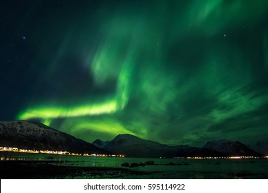 Northern lights above the mountains of Vesterålen